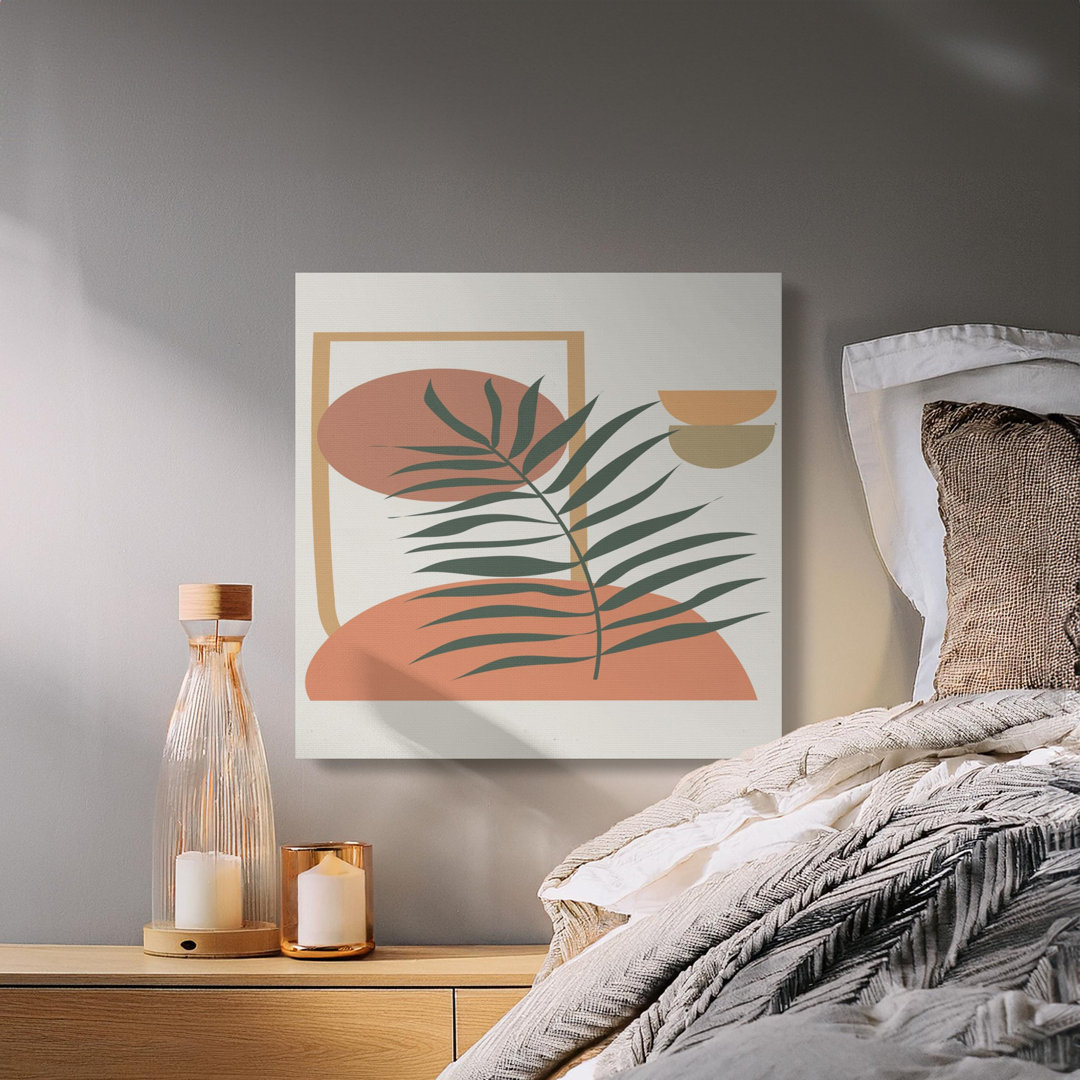 Boho Palm Leaf Canvas Wall Art, Abstract Geometric Print, Gallery Wrapped, Ready to Hang, Modern Home Decor, Archival Quality