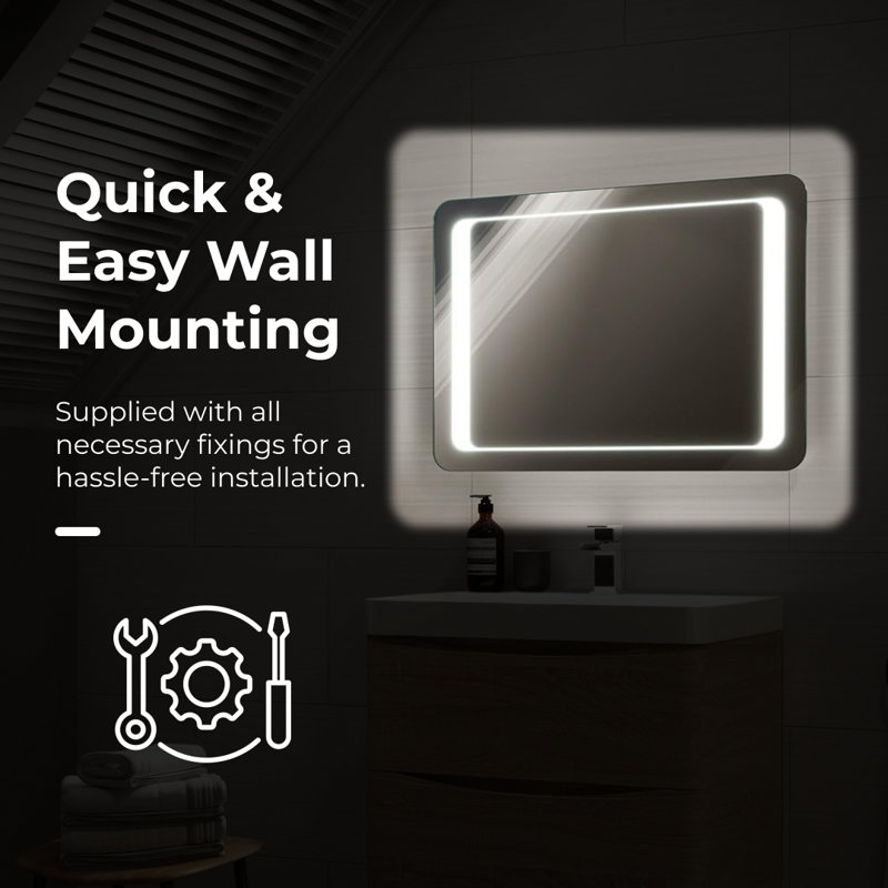 iBathUK Nova Wall Mounted LED Illuminated Bathroom Mirror with Touchless Sensor and Demister Pad and White Lights, 700 x 500mm