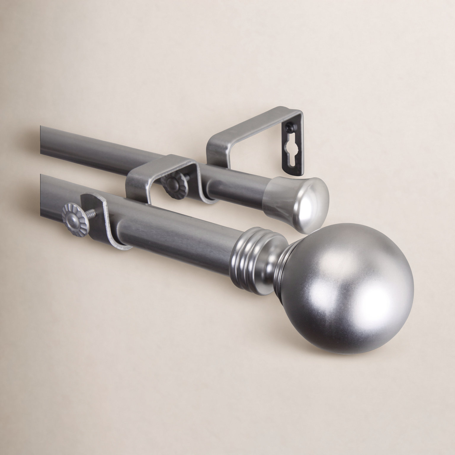 Abbeville Adjustable Double Curtain Rod, 160" - 240" W, Satin Nickel