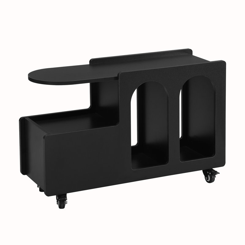 Mobile End Table With Lockable Wheels And Storage Drawer, Black