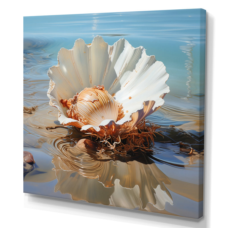 White Clam Ocean Whispers - Animals Canvas Wall Art, H 36 po x l 36 po x P 1,5 po, Toile tendue