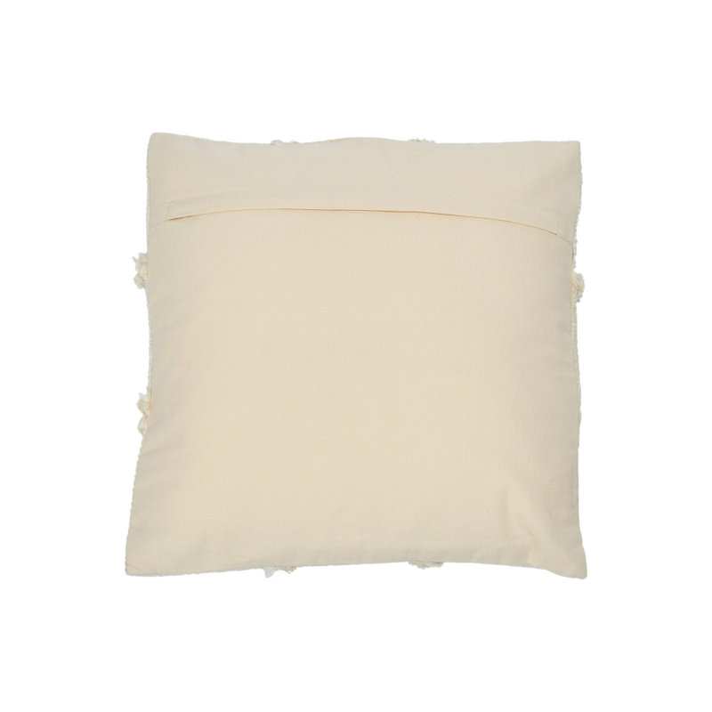 18" Beige Cotton and Wool Patchwork Pillow with Frayed Edges