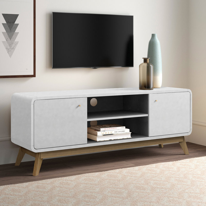 Meuble télé avec rangement Bobb, Blanc / Chêne clair