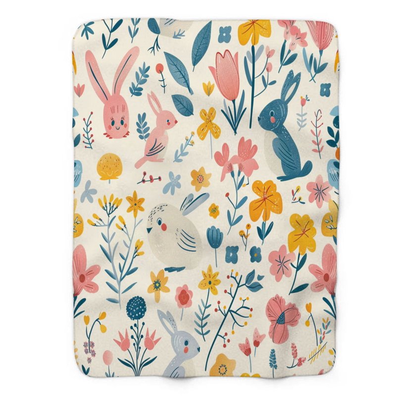 Blossoming Critters - Couverture Sherpa de qualité supérieure 1 pièce, Lit simple