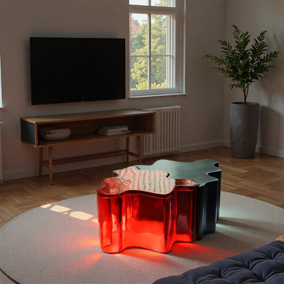 Irregularly shaped transparent resin coffee table