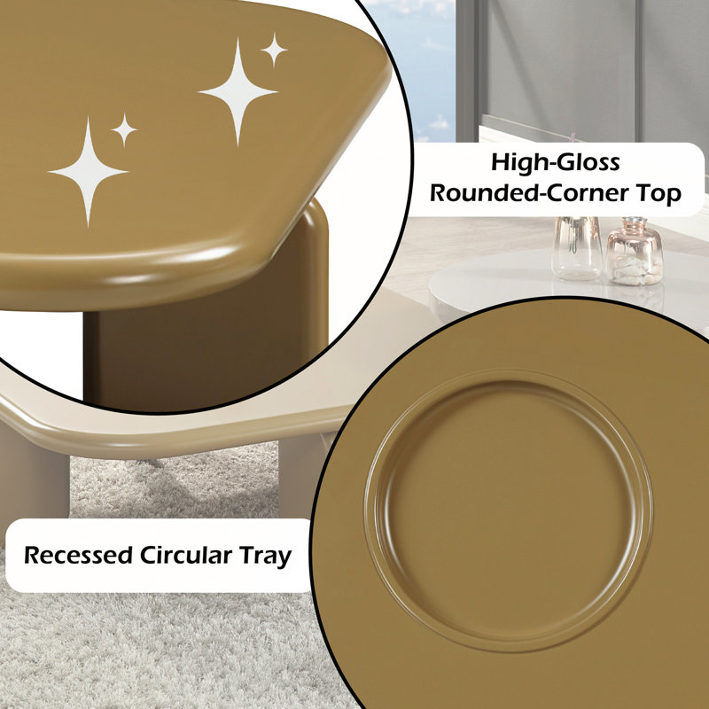 Table basse haute brillance avec fabrication en panneau de fibres à densité moyenne durable et design moderne et élégant pour des espaces de vie élégants