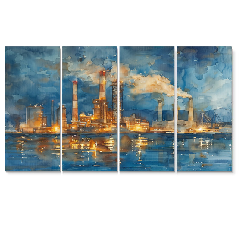 Ensemble de salon art mural gris et bleu - centrale électrique, H 32 po x l 64 po