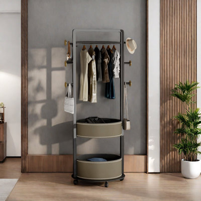 Carbon Steel Coat Rack Double Baskets