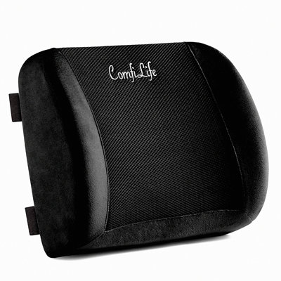 ErgoComfort Lumbar Support Pillow - Memory Foam Back Cushion for Office Chair & Car Seat with Adjustable Strap & Breathable Mesh - Black