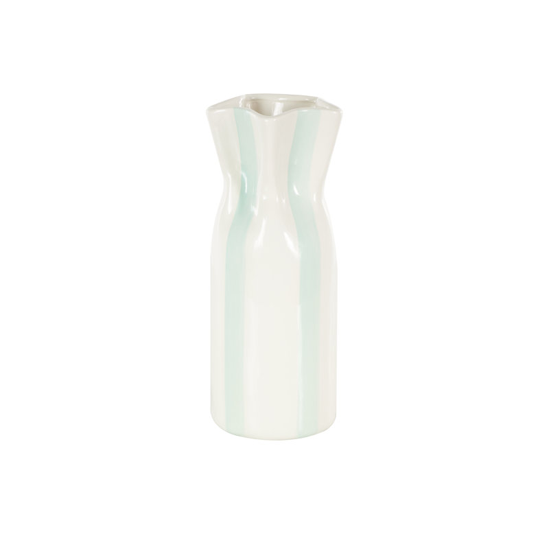 Cole And Grey Ceramic Round Decorative Vase With Light Teal Vertical Stripes, Teal
