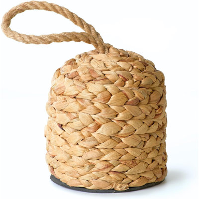 Butoir de porte en osier naturel de 4,4 lb - arrêt de porte décoratif robuste avec poignée pour le bas de la porte, jolie jacinthe d'eau décorative pour maison de campagne moderne