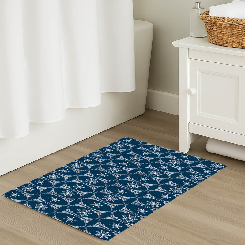 Tapis pour salle de bain Snowflake, Bleu très foncé, Simple - L 34 po x l 21 po