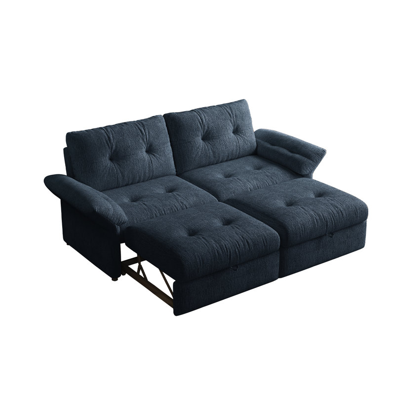 Canapé-lit convertible 2 en 1 multifonctionnel, lit escamotable en chenille de 81,5 po pour salon de bureau, Chenille bleu