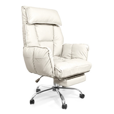 Wide Seat Leather Office Chair with Footrest - Reclines, Adjustable Arms, Supports Cross-Legged Sitting, 500lb Weight Capacity