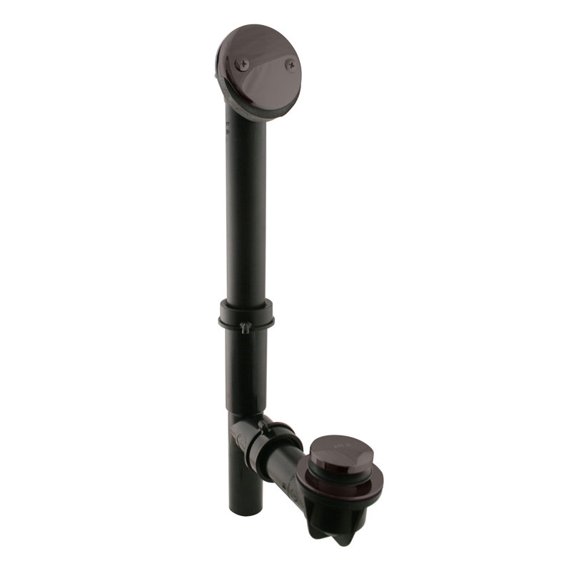 14" Black Polypropylene Tip-Toe Bathtub Leg Drain Assembly with 2-Hole Overflow, Oil Rubbed Bronze