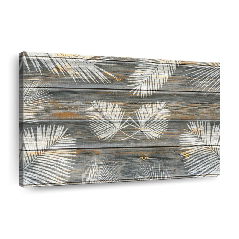 Feuilles de palmier en bois sur toile, H 8 po x l 12 po x P 1 po