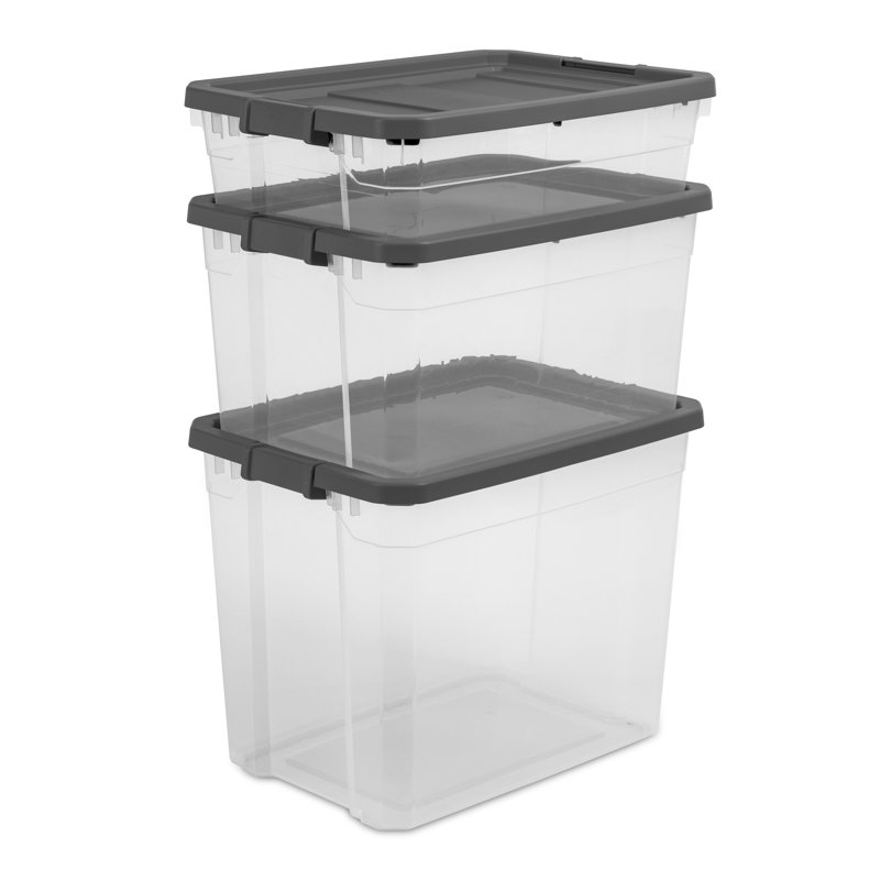 Sterilite 108 Qt Modular Stacker Box, Stackable Storage Bin, Lid, Heavy Duty Latches, Container