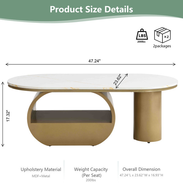 Everly Quinn Luxury Modern Oval Coffee Table 47.24" with Storage Drawer ...