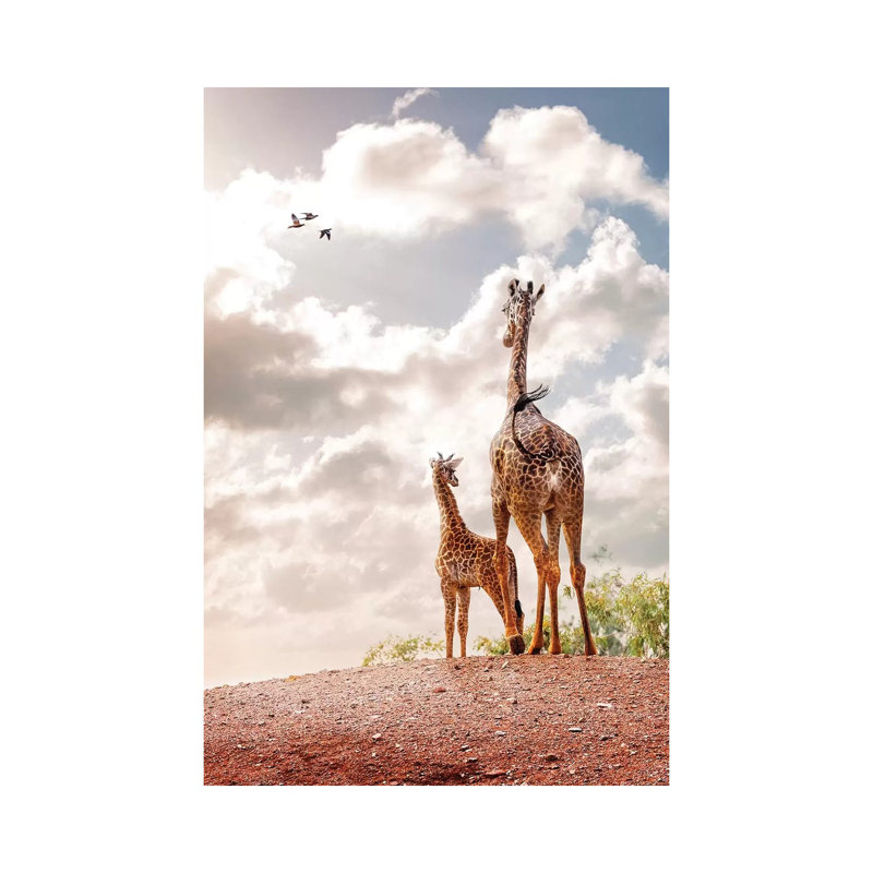 Mother And Baby Giraffe Looking Out Into Sunrise 1 Piece Wrapped Canvas Wall Art, 101.6 cm H x 66.04 cm W x 1.91 cm D