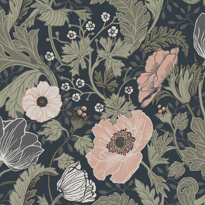 Ingrid Floral Wallpaper Roll, Navy