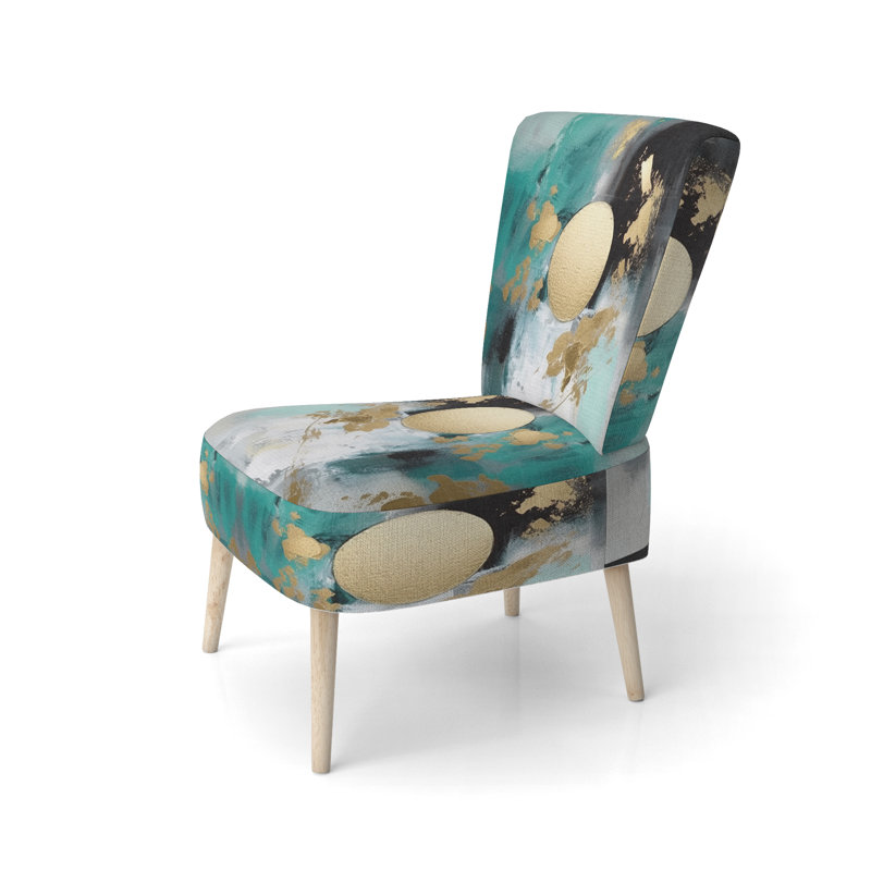 Chaise d'appoint rembourrée et abstraite Full Moon Happiness Gold & Turquoise Abstract IV
