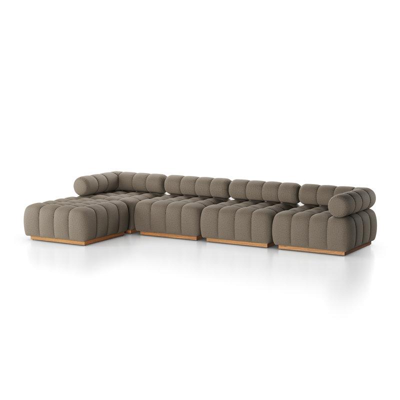 Canapé modulaire de 146 po Martinique, Coussin Alessi fauve / structure en teck naturel