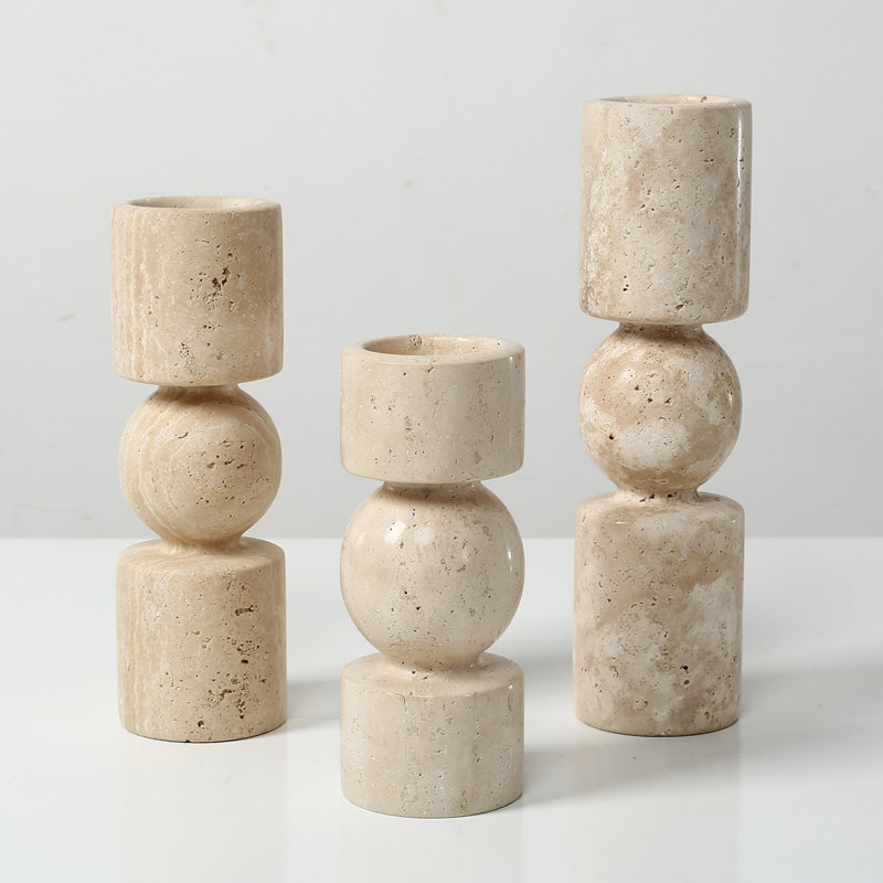 Ensemble de trois bougeoirs en pierre de travertin naturel 7,8 "/ 10" / 11,8H