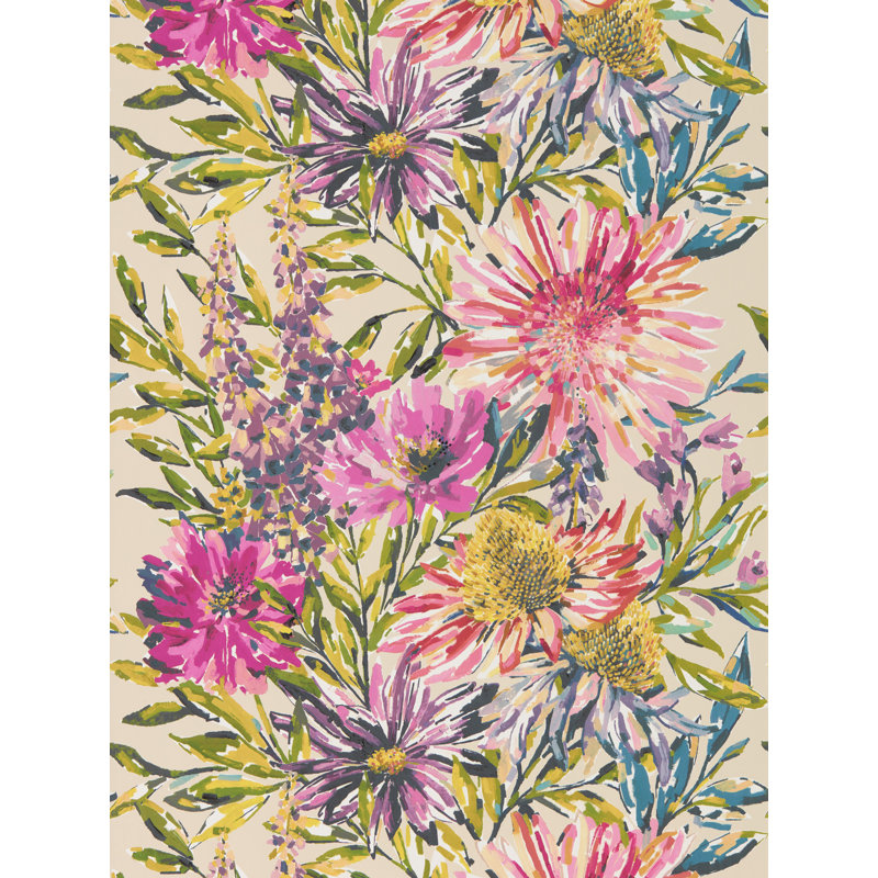 Floreale Wallpaper, Tangerine/Fuchsia