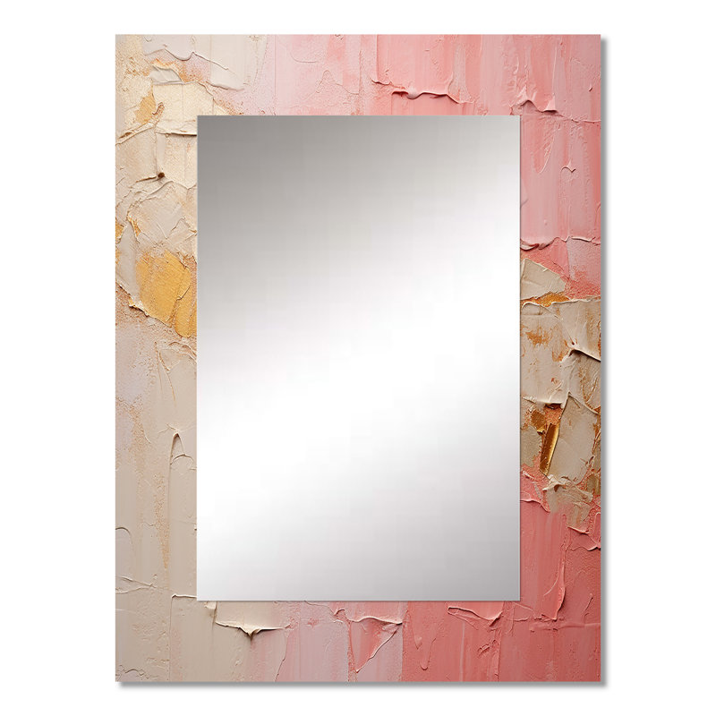 Beige or minimalisme poteries - grand miroir mural spirales abstraites, miroir décoratif doré, art imprimé en métal