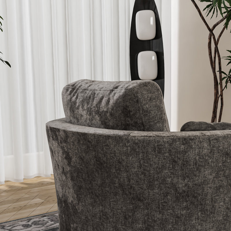 Chemaia Upholstered Swivel Barrel Chair, Gray Chenille