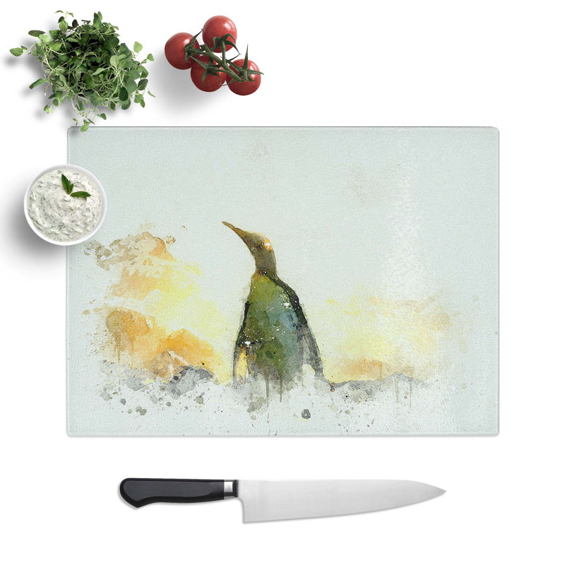Glass King Penguin in Abstract Chopping Board, 39 cm W x 28.5 cm L