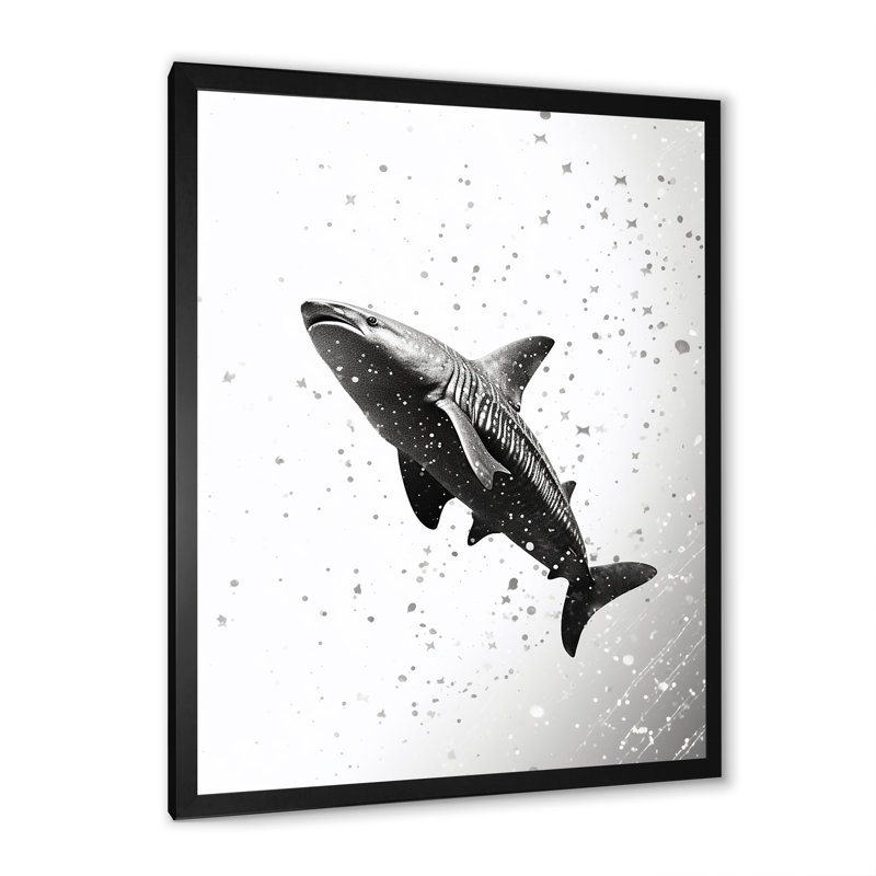 " Monochrome Gray Shark Dance II ", Black Single Picture Framed, 20" H x 12" W x 1" D