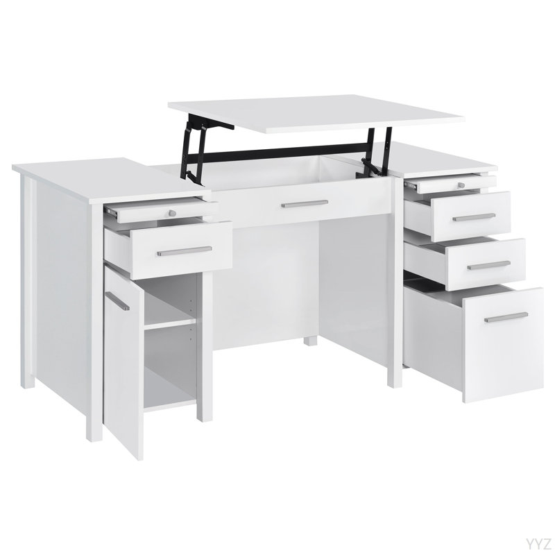 Bureau blanc 4 tiroirs ultrabrillant, Blanc