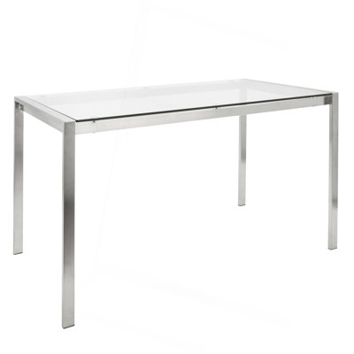 Fuji Contemporary Dining Table In Stainless Steel With Clear Glass Top By Lumisource