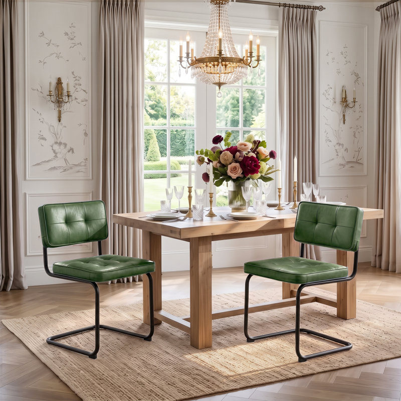 Chaise en porte-à-faux capitonnée en cuir Marlow, Vert, Noir mat