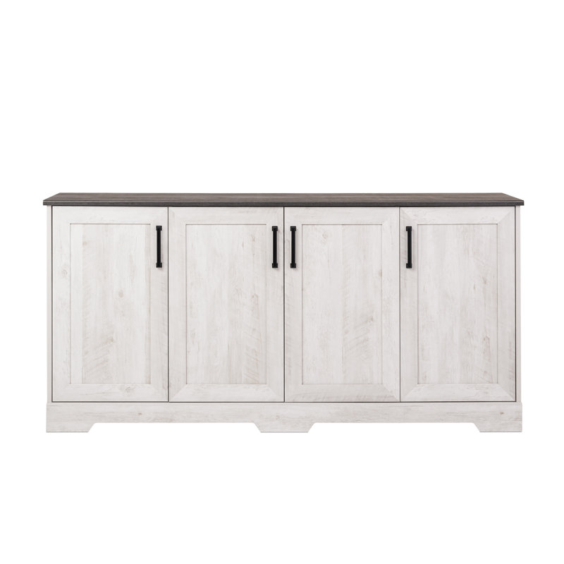 Yazeed Rustic Ridge Washed White 4 Door Sideboard Storage Cabinet