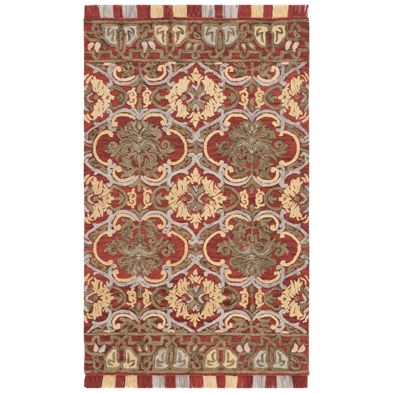 Blossom Tufted Wool/Cotton Performance Floral Rug in Gold/Red, Rectangle 8' x 10'