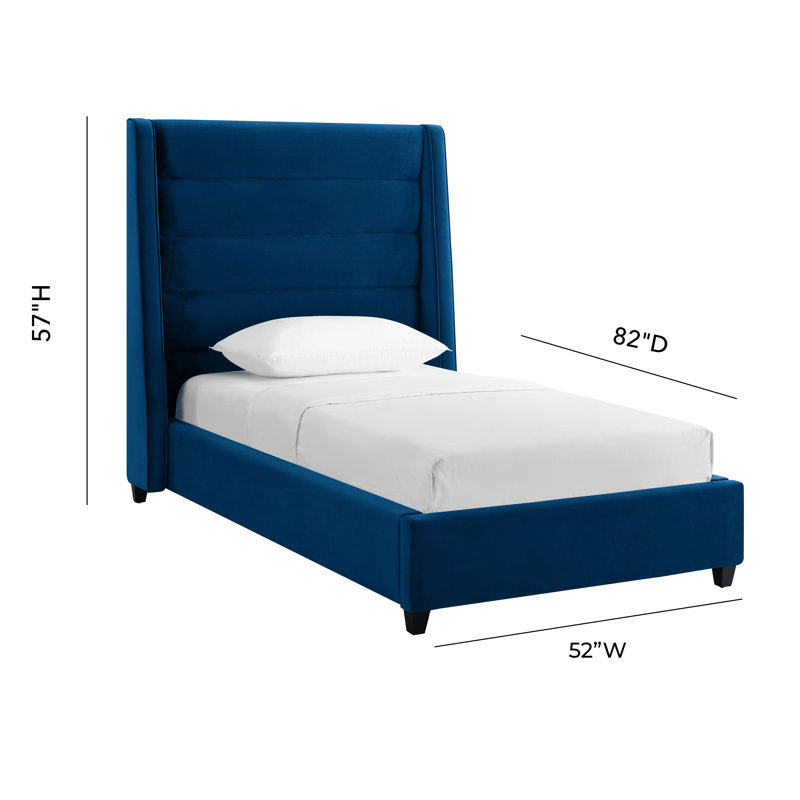 Lit plateforme tapissier Lohmann, Velours marine, Simple