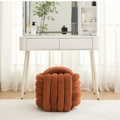 Tabouret de maquillage en chenille - Design moderne pour le salon. Orange, P 19,29 po x l 17,32 po, 14,96 lb Tissu, rembourrage en mousse, structure en bois, capacité de 250 lb, aucun repose-pieds facile à assembler
