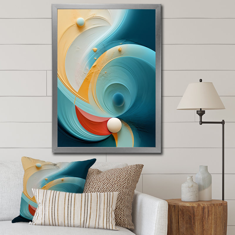 Contemplating Divinity Turquoise Retro - Modern Geometric Wall Decor, Silver Single Picture Framed, 20" H x 12" W