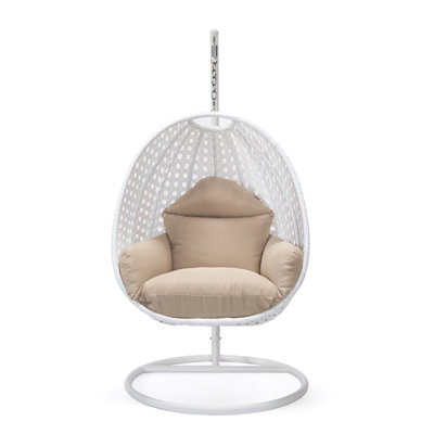 Brookstonval 1-Person Outdoor Swing Chair with Stand, Handwoven Wicker Hanging Egg Chair, UV-Resistant Iron Frame, Cushioned Patio Lounge Chair for Porch, Garden, Balcony & Backyard