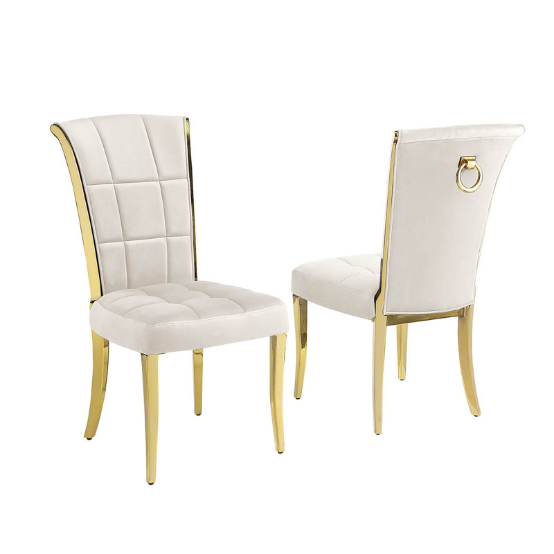 Kalaiya 18'' H Velvet Upholstered Dining Chair, Cream, Gold