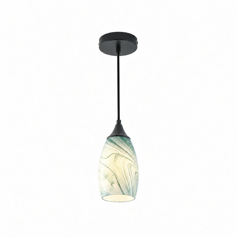 1 - Light Single Teardrop E26 Dimmable Adjustable Pendant Light, Green