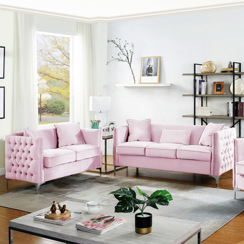Causeuse en velours 73,07 po Pernie, Velours rose