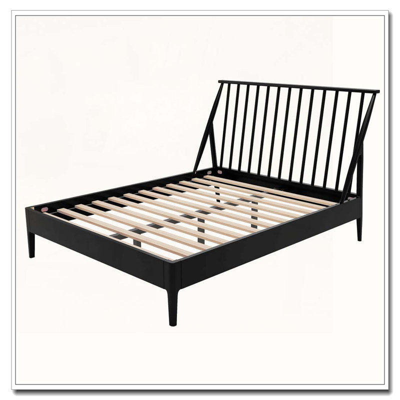Grand lit plateforme en bois de bambou massif avec tête de lit haute de 46,5 po, Noir, Grand