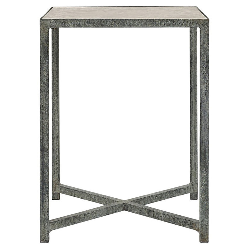 LA Stone Cross Legs End Table, Deep Ocean, Lite Travertine