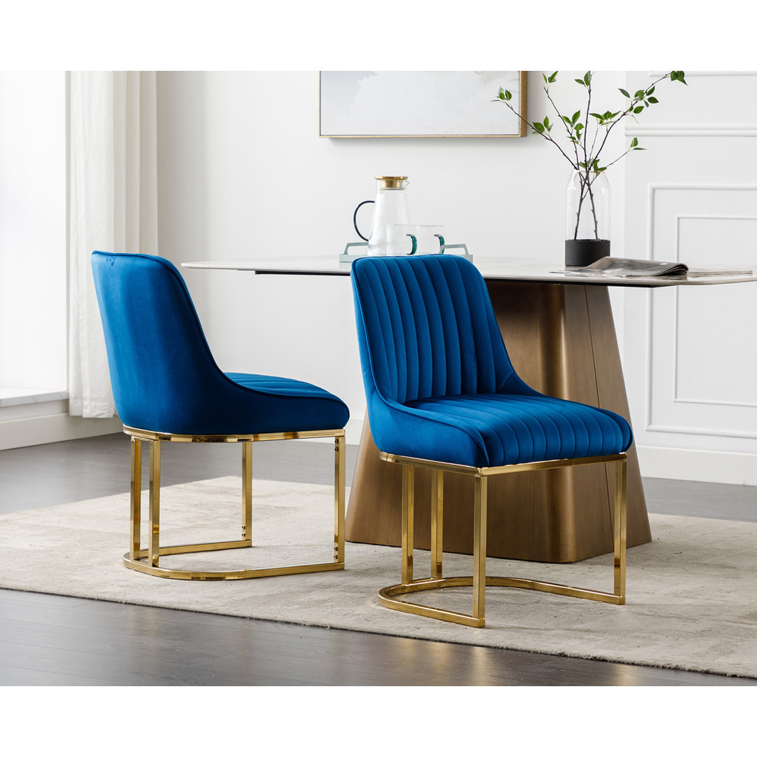 Junias Dining Chair Velvet Upholstered Dining Chairs Modern Accent Dining Room Chairs with Gold Metal Base Comfy Padded Kitchen Chairs Armless Side Chairs for Kitchen Dining Room (Set of 2) Everly Quinn Upholstery