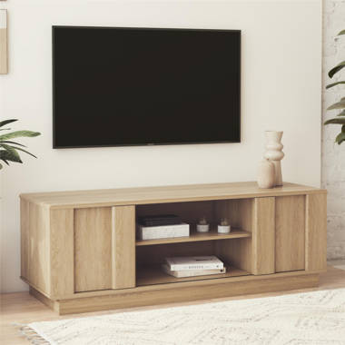 Linets Natural Rattan TV Console TV Stand for 65+ inch TV, 25 Tall Highboy Entertainment Center Bay Isle Home Color: Oak