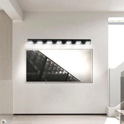 Applique murale minimaliste pour salle de bain et miroir 7 lumières DEL en métal noir pour salle de bain