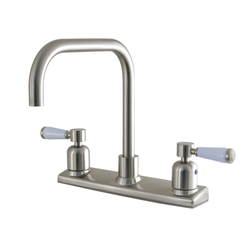Kingston Brass Paris Two-Handle 2-Hole 8" Centerset Kitchen Faucet, Brushed Nickel